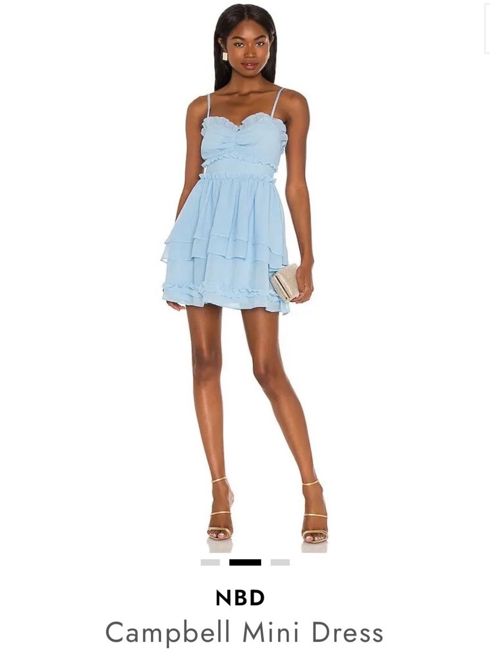 NBD Campbell Mini Dress in Baby Blue with Spaghetti Strap and Ruffle Hem Girly